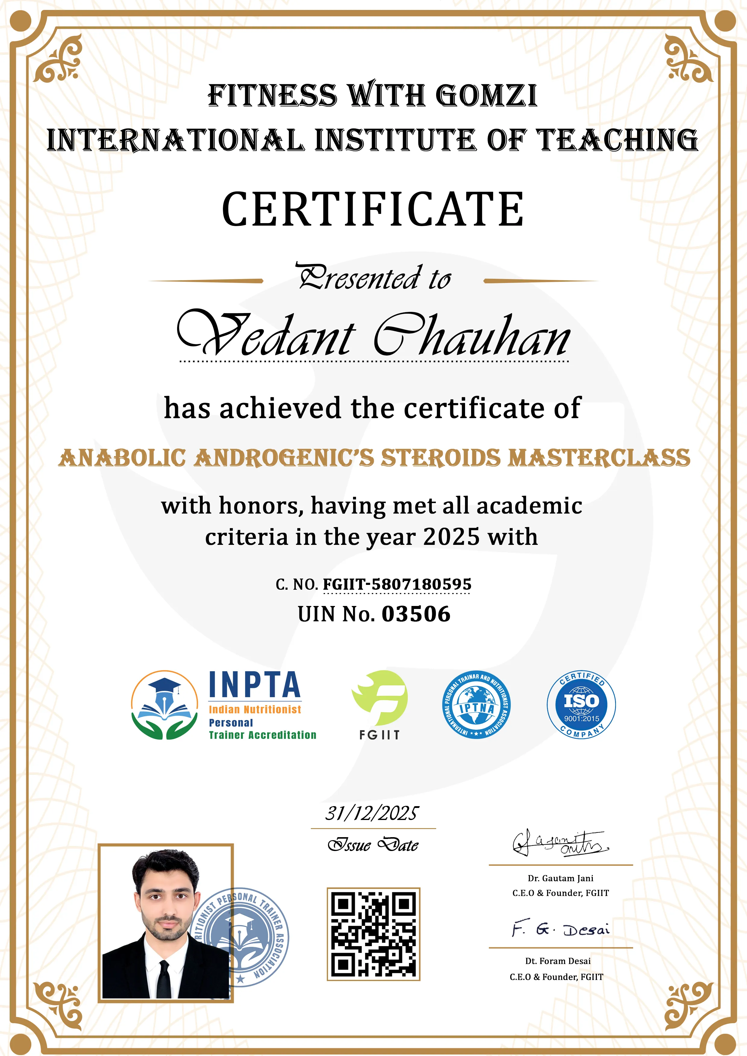 Anabolic Steroid Course Demo Certificate