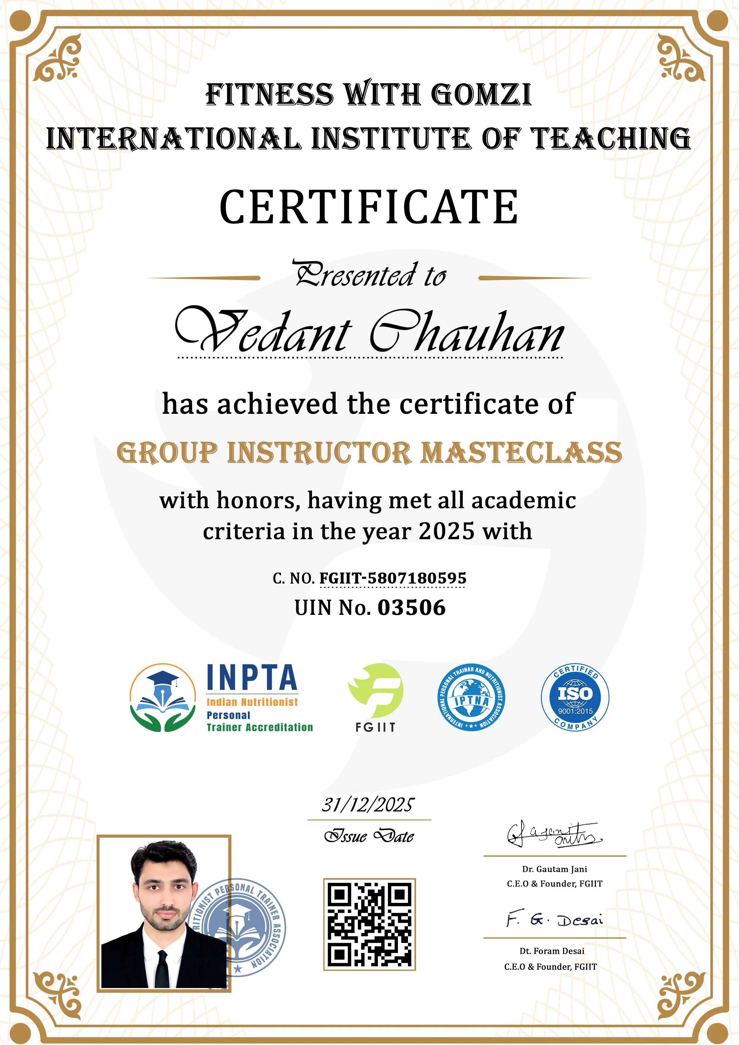 Group Instructor Master Class Demo Certificate