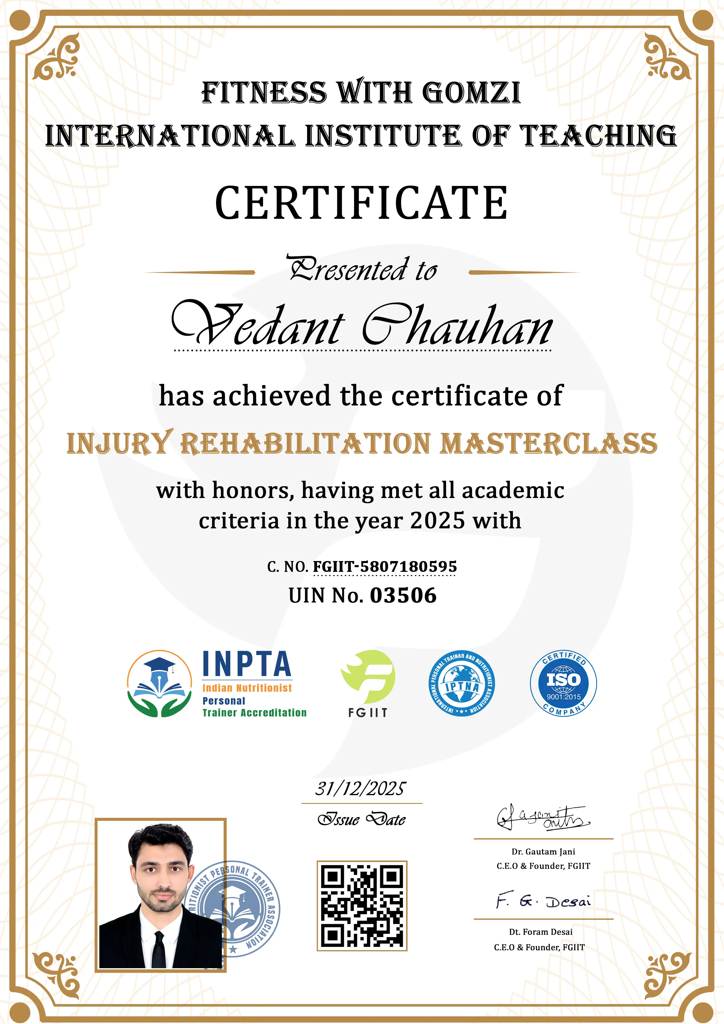 Injury Rehabilitation Demo Certificate